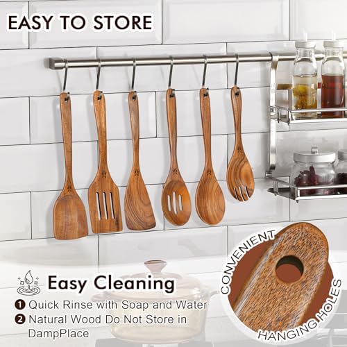6-Piece Natural Teak Wooden Utensil Set