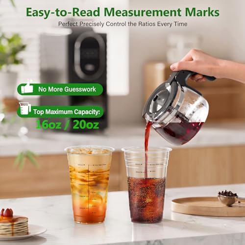 100 Sets 16oz Sturdy Plastic Coffee Cups with Lids and