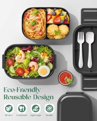 Bento Lunch Box, 65 oz 3-Tier Stackable Lunch Container, Adjustable