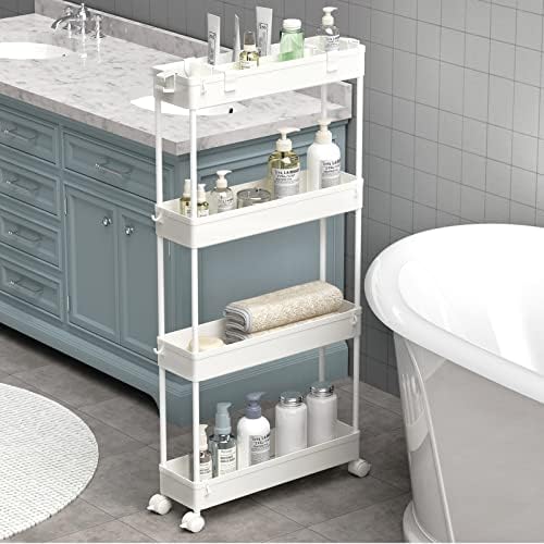 SPACELEAD Slim Storage Cart 4 Tier,Bathroom Organizer Rolling Utility