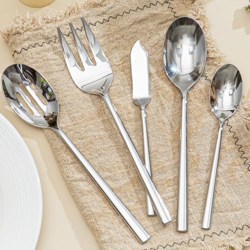 65-Piece Silverware Set with Serving Utensils, Forged Flatware Cutlery