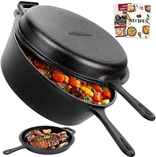 Overmont 2-in-1 Cast Iron Dutch Oven - 3.2QT Deep Pot with Lid Recipe