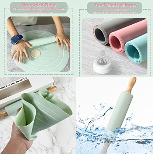 Xicennego Rolling Pin and Pastry Baking Mat Set for Kids, Food Grade