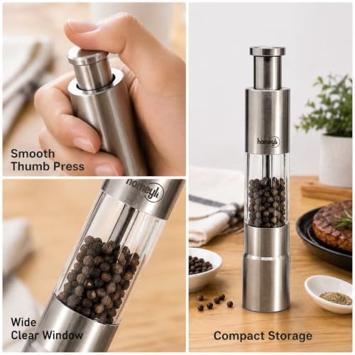 Manual Salt & Pepper Grinder Set, Adjustable Coarseness, Stainless