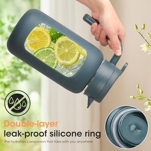 68oz Glass Pitcher with Handle and Lid,Borosilicate Leakproof Glass