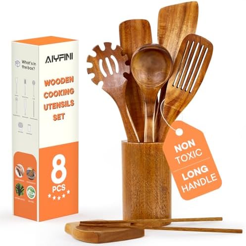 Wooden Kitchen Utensil Set, 15.4-Inch Long Handle