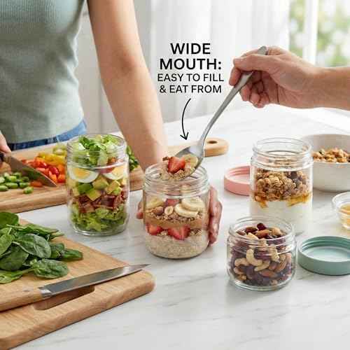 JBHO 6-Pack 16 oz Glass Overnight Oats Containers