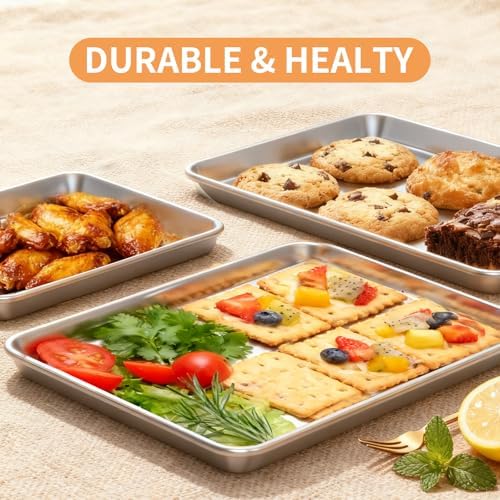 Baking Sheet Set of 3, Stainless Steel Cookie Sheets Baking Sheet Pan