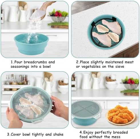Breading Shaker Bowl, Silicone Bowl Shaker with Lid Collapsible Mixing