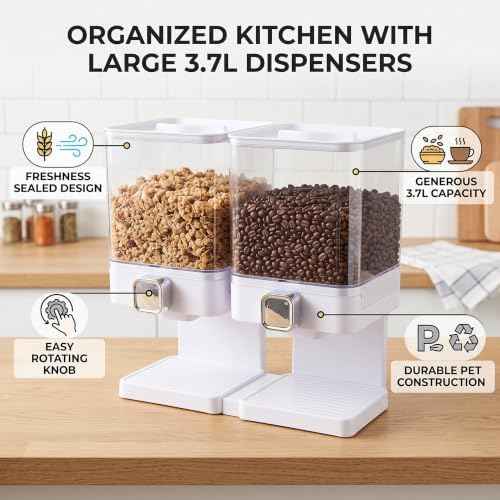 Cereal Dispenser Countertop, 2 X 3.7L Airtight Dry Food Containers