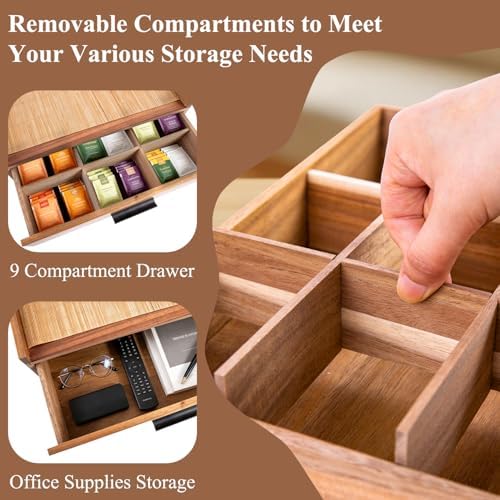 Wood Tea Bag Organizer with Double Drawer, Coffee and Tea Station