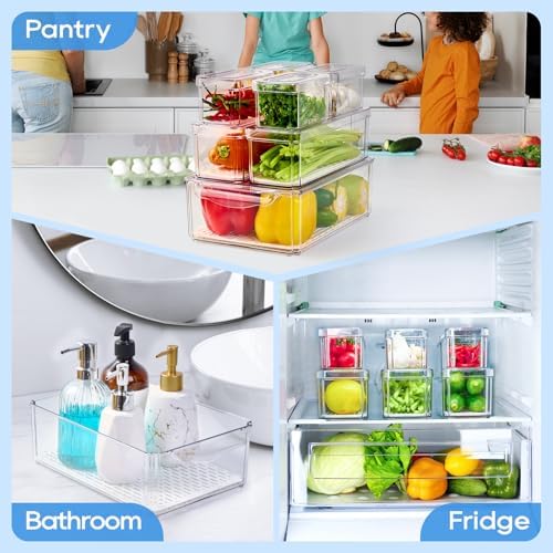 JollyPack Fridge Organizers, Refrigerator Organizer Bins with Lids, 14 Pack