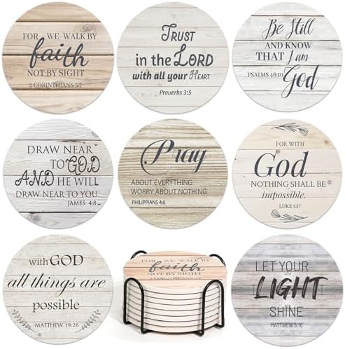 Billbotk Ceramic Coasters with Bible Verses, Christian Coasters Set of