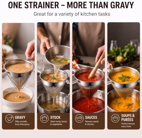 SiliFine 10" Chinois Fine Mesh Strainer Set with Handle and Rubber
