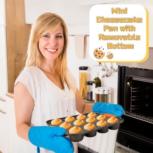 3 Pack Mini Cheesecake Pan with Removable Bottom, 12-Cup Non-Stick