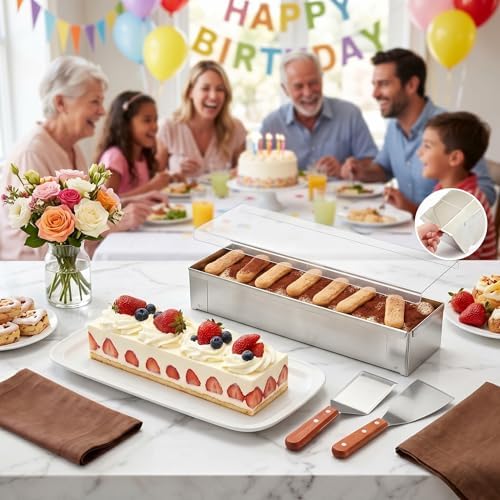 2 Pcs Tiramisu Pan Stainless Steel Rectangle Cake Pan Set with Acrylic