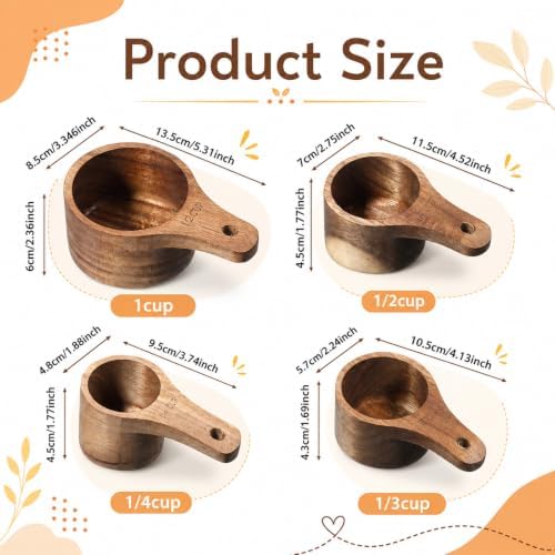 8 Piece Wooden Measuring Cups and Spoons Set Solid Acacia Wood