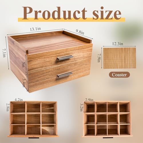 Wood Tea Bag Organizer with Double Drawer, Coffee and Tea Station
