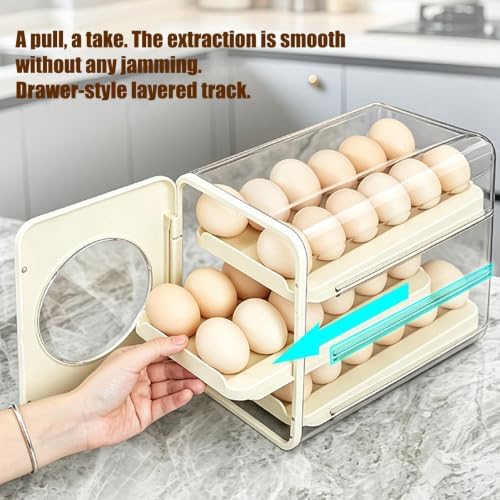 Rolling Egg Dispenser - Fridge Egg Holder with Drawer