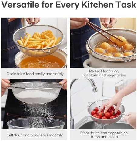 8′′ Stainless Steel Fine Mesh Strainer with Feet – Standing Colander
