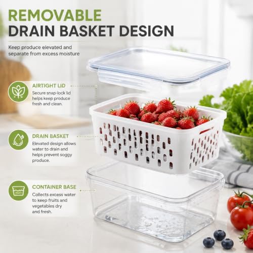 3Pack Fridge Food Storage Containers with Strainer
