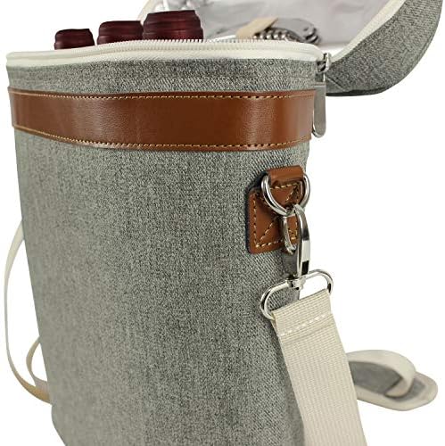 3 Bottle Insulated Wine Carrier Tote with Shoulder Strap & Corkscrew