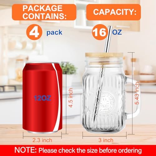 Magicsky Glass Mason Jar Drinking Cups with Handles Iced Coffee Mugs
