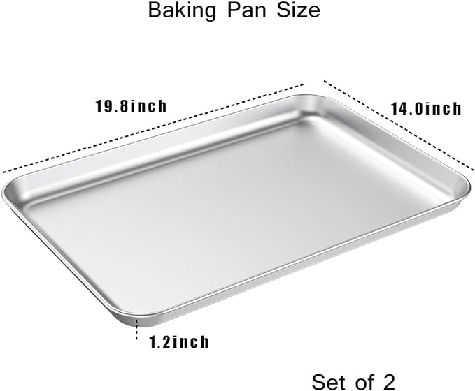 Baking Sheet Set of 2, Wildone Stainless Steel Baking Tray Cookie Pan, Size 20 - Image 2