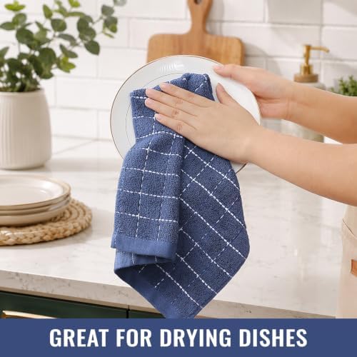 Kitinjoy 100% Cotton Kitchen Towels and Dishcloths Set, Navy Blue