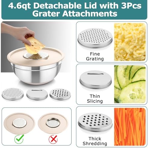 TeamFar Mixing Bowls Set of 5, Stainless Steel Nesting Salad Bowl with