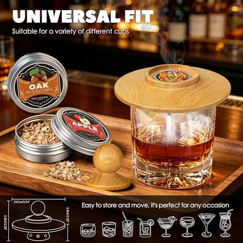 Whiskey Smoker Kit with Torch Lighter, 4 Flavor Wood Chips + 2pcs Mesh