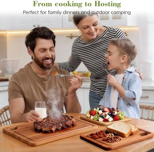 Bamboo Cutting Board 4-Piece Set,Deep-Carbonized Reversible
