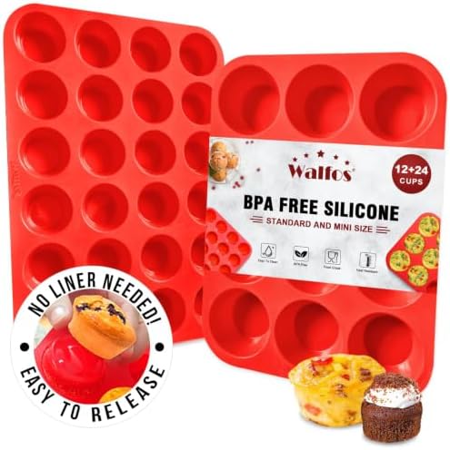 Walfos Silicone Muffin Pan Set - Regular 12 Cups Silicone Muffin Pan