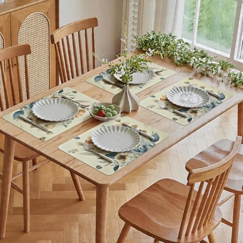 Vinyl Placemats Set of 4-12x17 Inch - Heat Resistant Washable Place