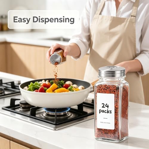 Glass Spice Jars with Shaker Lids 4 Oz 24 Pack Small Square