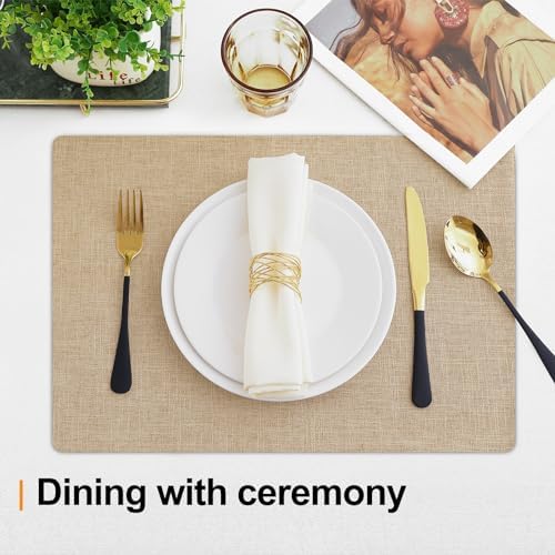 Homaxy Cloths Placemats for Dining Table Set of 6, 13" x 19", Flaxen