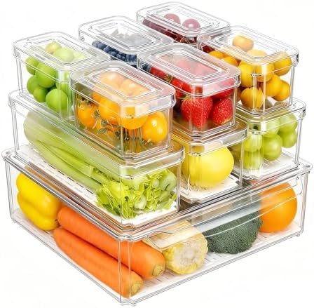 Pure Future 10-Pack Fridge Organizers and Storage Clear Container with Lids