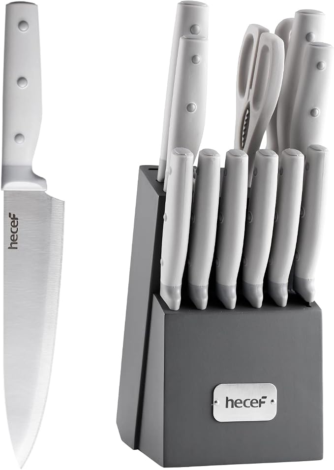 hecef Kitchen Knife Block Set, 14 Pieces Knife Set by hecef