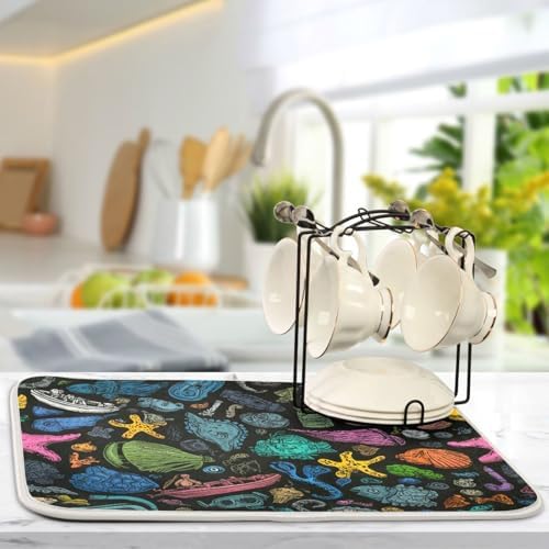 OTVEE Underwater Tool Art Dish Drying Mat for Kitchen Counter