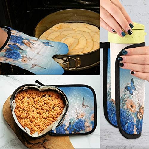 QMXO Hydrangea Daisy Oven Mitts Quilted Cotton Lining Potholders BBQ