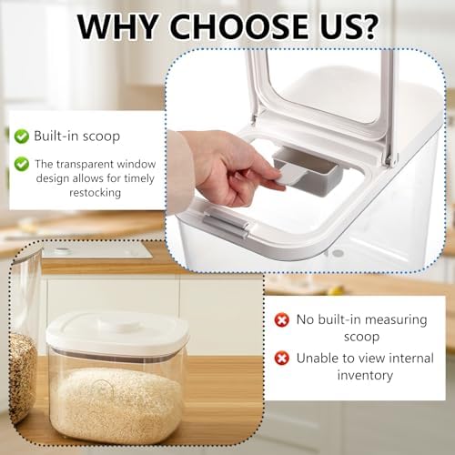 20-25 lbs Rice Dispenser with Measuring Spoon 11.4Qt/12L Large