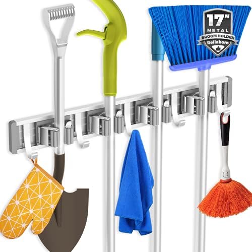 reliahom Broom Holder Wall Mount Mop Hanger Tools organizer 4Racks