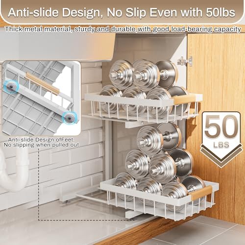 ADBIU Adjustable Under Sink Organizer, 2-Tier Pull-Out, 2-Pack, White