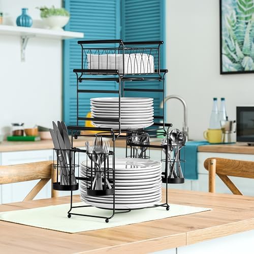 Sorbus Buffet Caddy, 7-Piece 3-Tier Set, Stackable Design (Black)