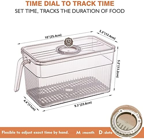 2 Pack Produce Storage Containers for Fridge, 10'' x 5.3'' x 5.2''
