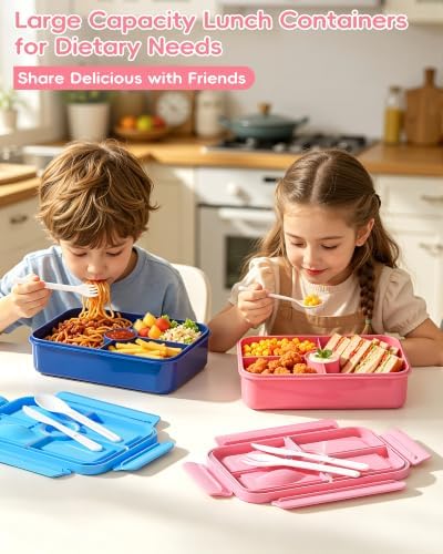 KEMETHY 2 Pack Bento Lunch Box for Kids& Adults, Leak-Proof 4