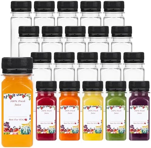 SUPERLELE 20pcs 2oz Plastic Shot Juice Bottles with Caps