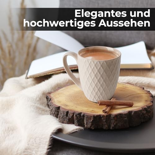 MIAMIO - Coffee Mugs Set of 6 (12 oz), Coffee Cups - Palmanova (Beige)