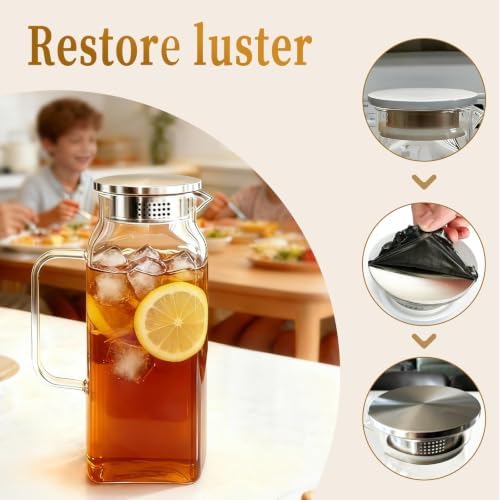 2 Pack 2L/68oz Square Glass Pitchers with Handle and Lid, Borosilicate
