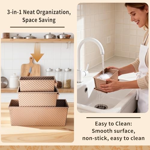3 Pack Pullman Loaf Pan with Lids, Non-Stick Bread Loaf Pan, Heavy